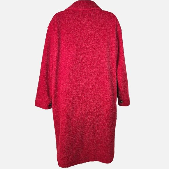 Zesica Womens Red Fuzzy Button-Down Longline Teddy Coat With Pockets Size S - Picture 3 of 7